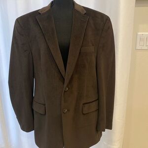 Chaps, dark brown poly velvet herringbone two button blazer jacket, 44 regular